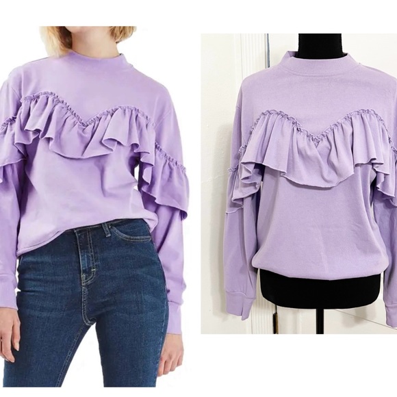 Topshop Tops - Top Shop Women's Purple Jersey Ruffle Sweatshirt Sassy Playful Lightweight